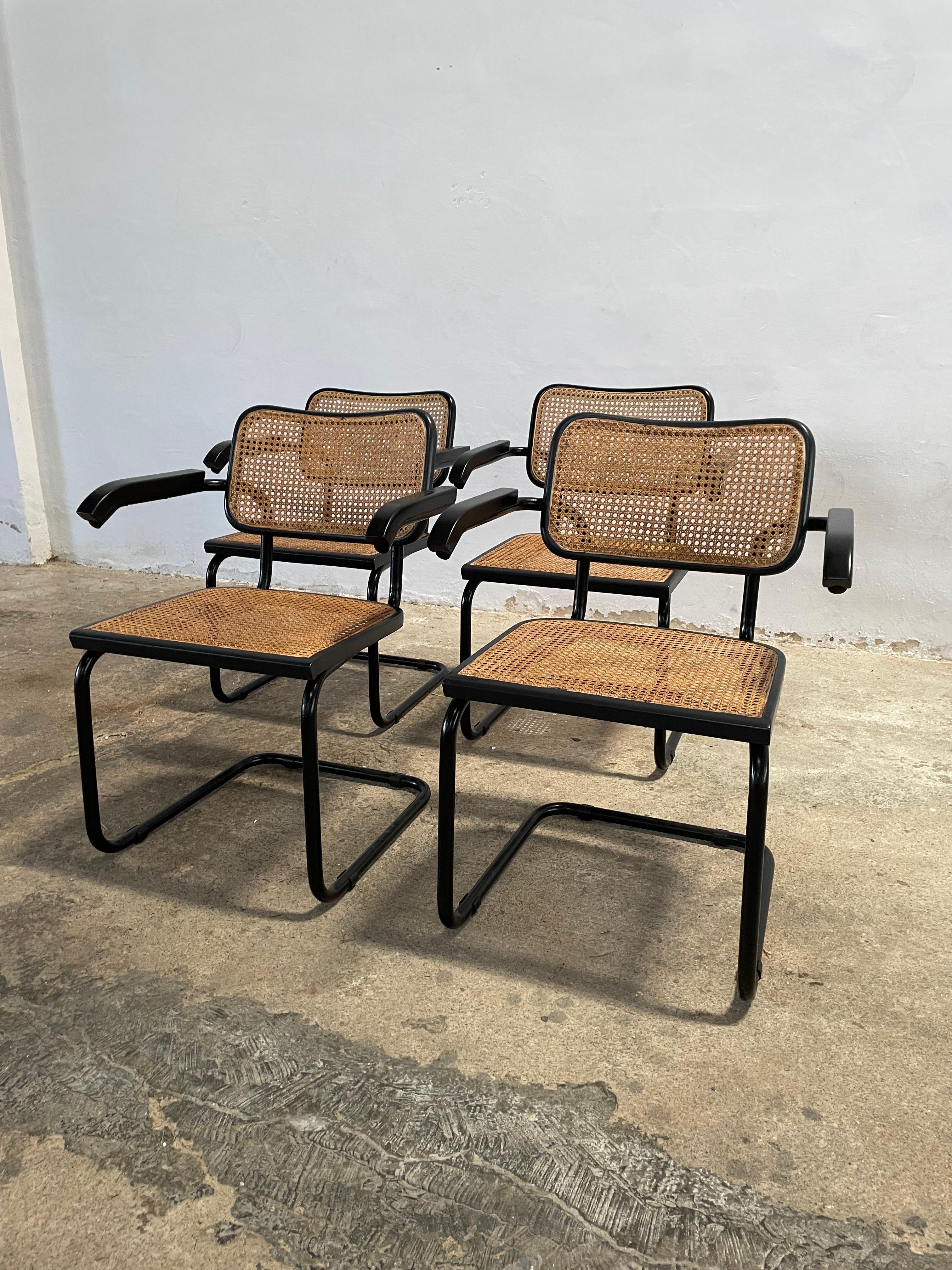 Rare Set All Black Cesca Chairs by Marcel Breuer, Italy, 1970s For Sale 2