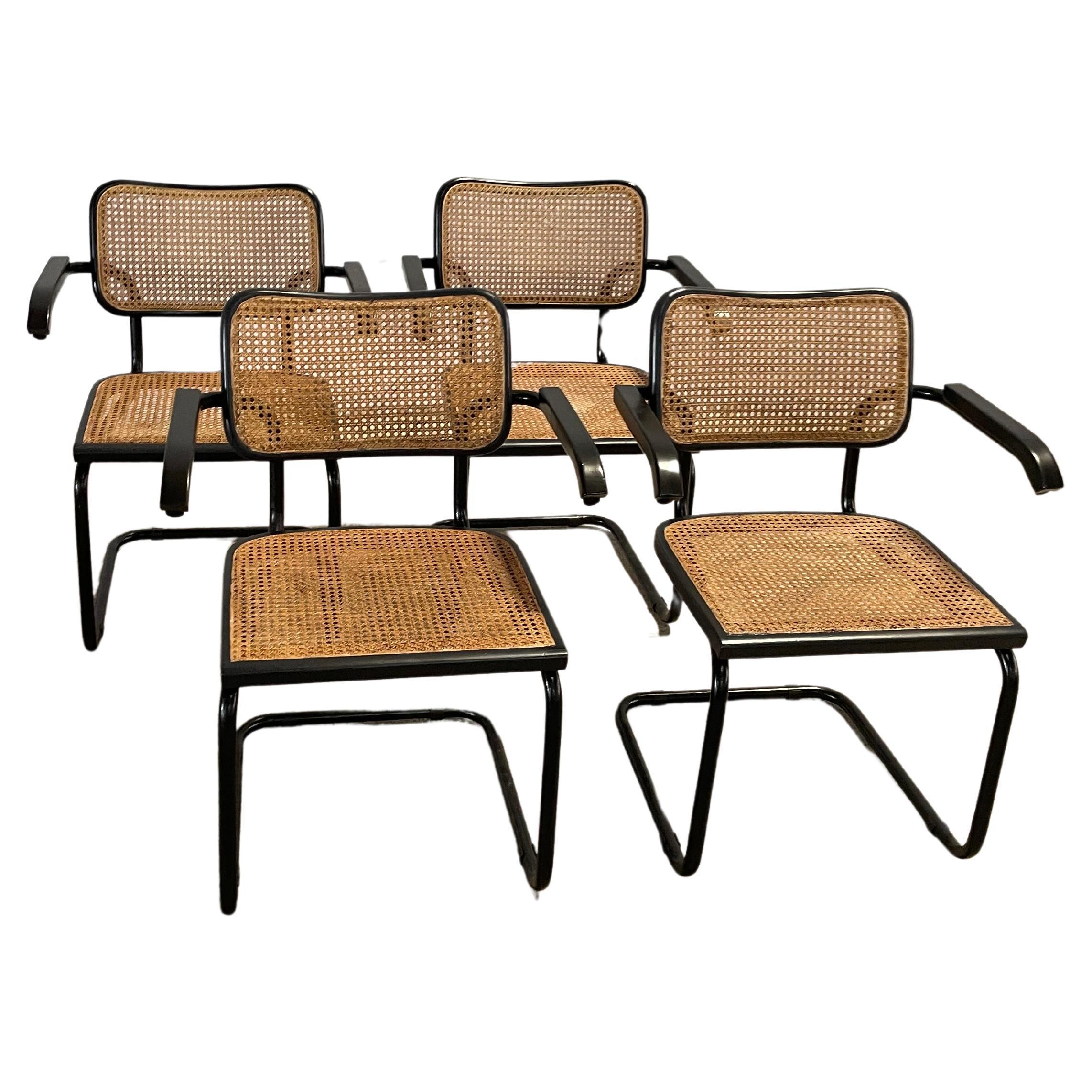 Rare Set All Black Cesca Chairs by Marcel Breuer, Italy, 1970s