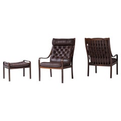 Rare ensemble de fauteuils + ottoman par Fredrik A. Kayser pour Vatne Möbler, Norvège années 1960