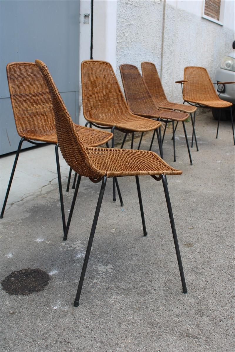 Rare Set Chairs Bamboo Italia Mid-Century Design Campo & Graffi 1950s Iron Black For Sale 4