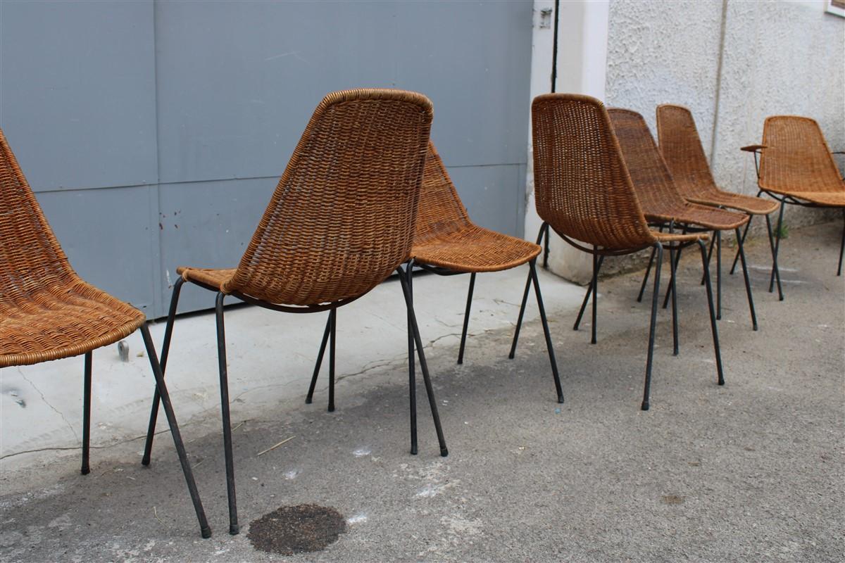 Rare Set Chairs Bamboo Italia Mid-Century Design Campo & Graffi 1950s Iron Black For Sale 5