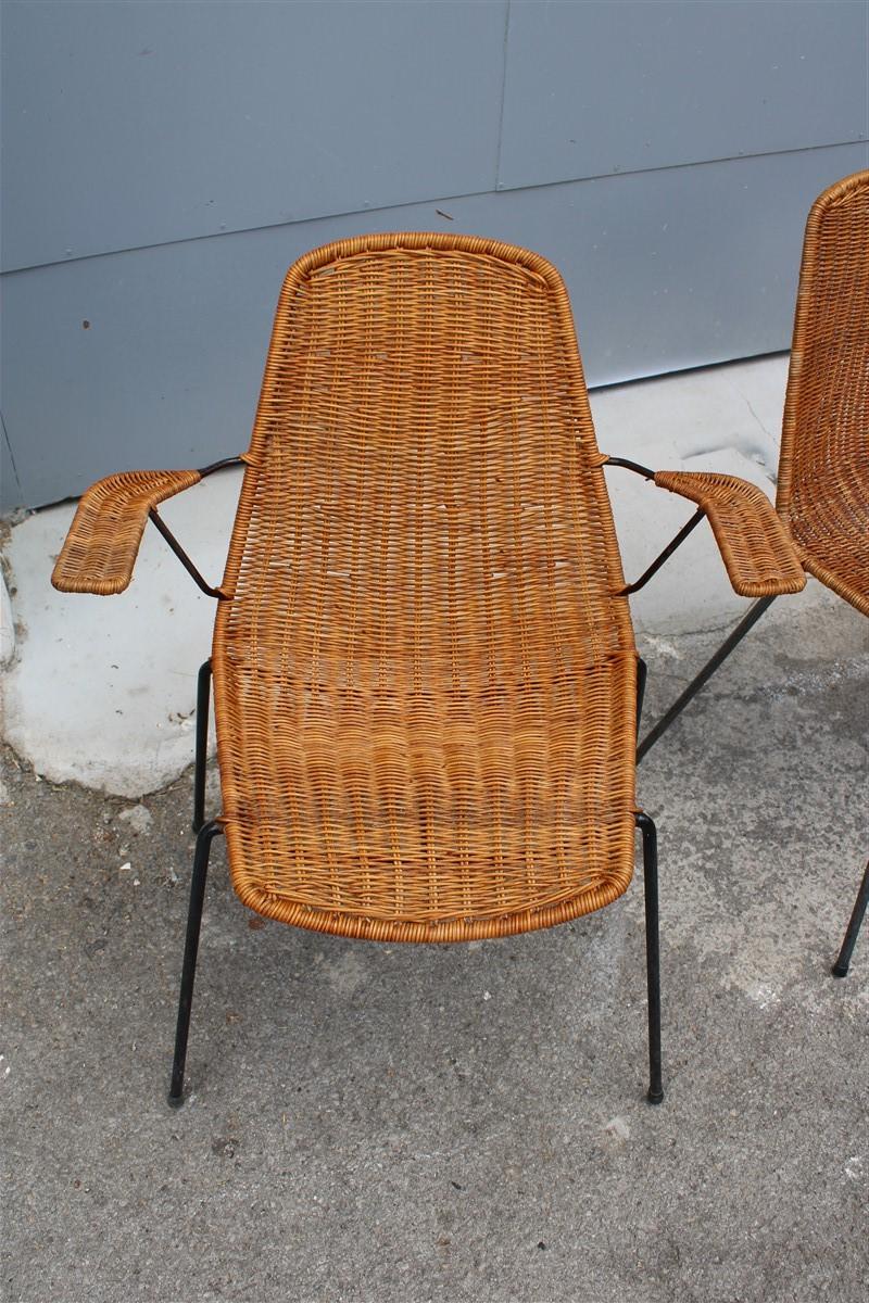 Rare Set Chairs Bamboo Italia Mid-Century Design Campo & Graffi 1950s Iron Black For Sale 6