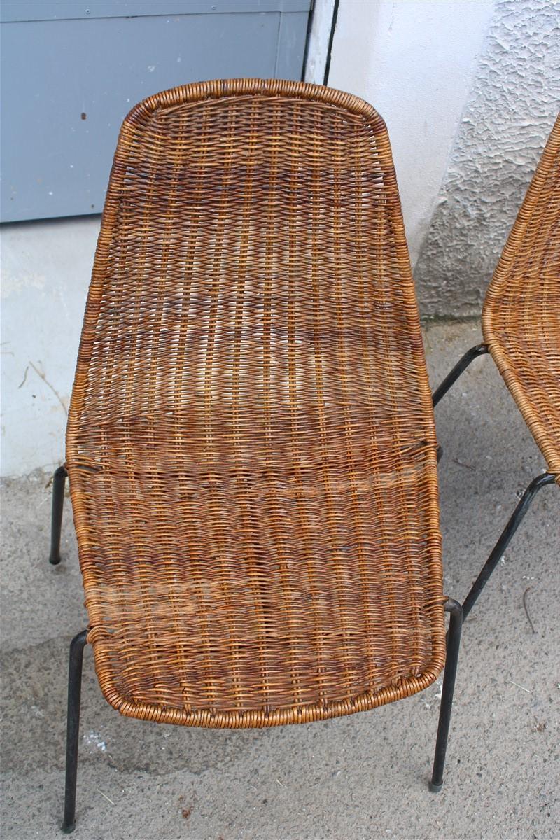 Rare Set Chairs Bamboo Italia Mid-Century Design Campo & Graffi 1950s Iron Black For Sale 7