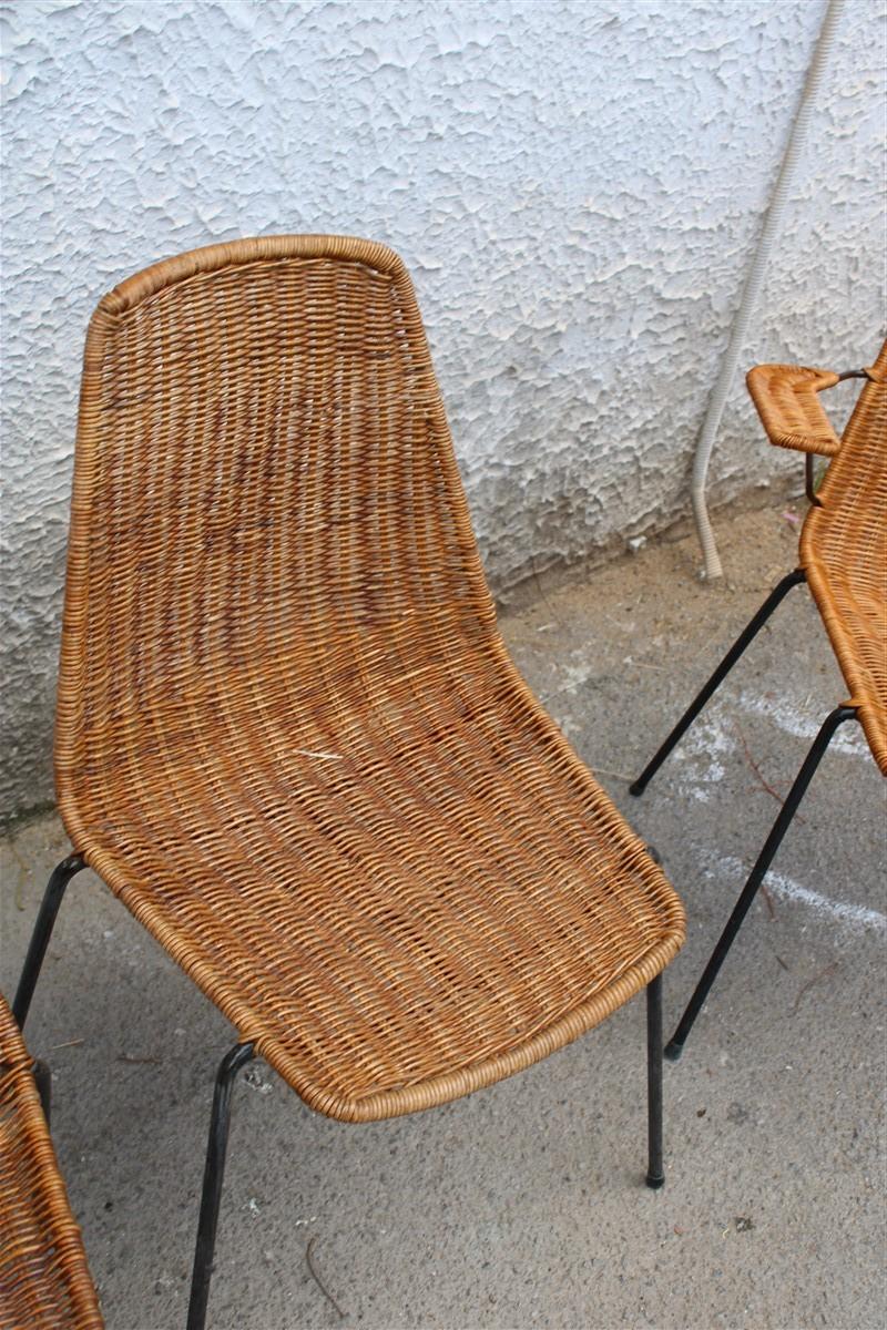 Rare Set Chairs Bamboo Italia Mid-Century Design Campo & Graffi 1950s Iron Black For Sale 8