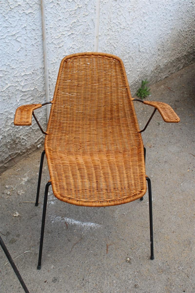 Rare Set Chairs Bamboo Italia Mid-Century Design Campo & Graffi 1950s Iron Black For Sale 9
