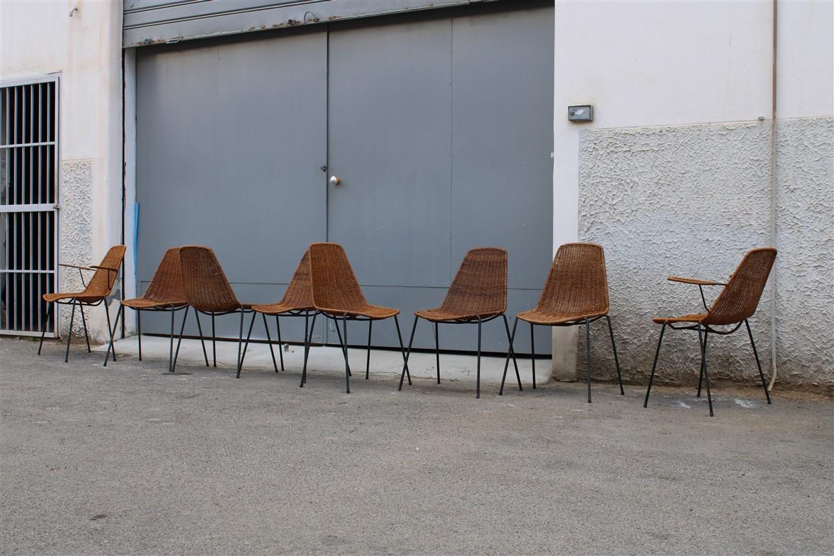 Rare Set Chairs Bamboo Italia Mid-Century Design Campo & Graffi 1950s Iron Black For Sale 11