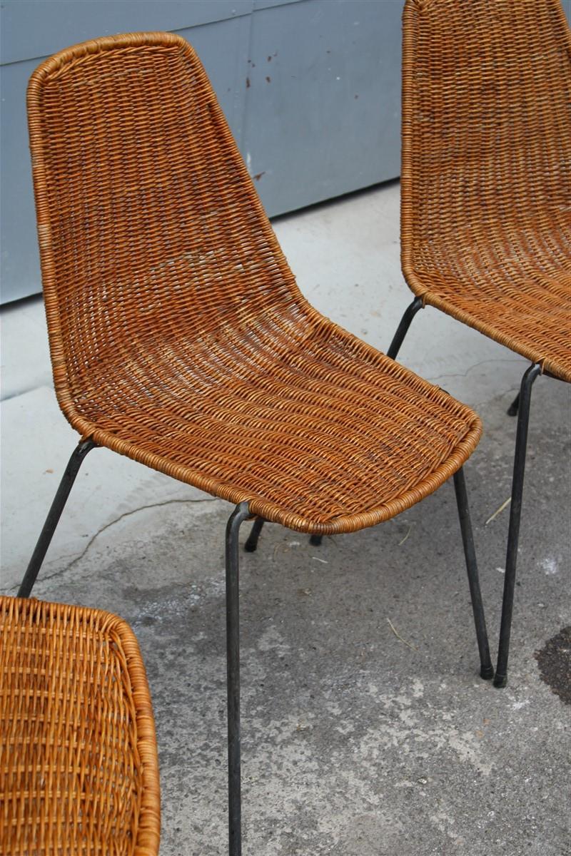 Mid-Century Modern Rare Set Chairs Bamboo Italia Mid-Century Design Campo & Graffi 1950s Iron Black For Sale