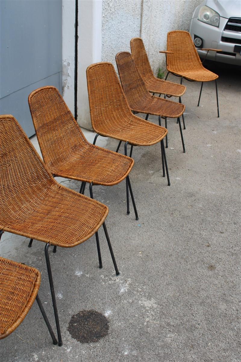 Italian Rare Set Chairs Bamboo Italia Mid-Century Design Campo & Graffi 1950s Iron Black For Sale
