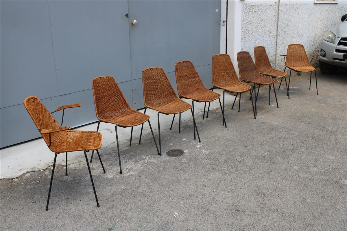 Rare Set Chairs Bamboo Italia Mid-Century Design Campo & Graffi 1950s Iron Black In Good Condition For Sale In Palermo, Sicily
