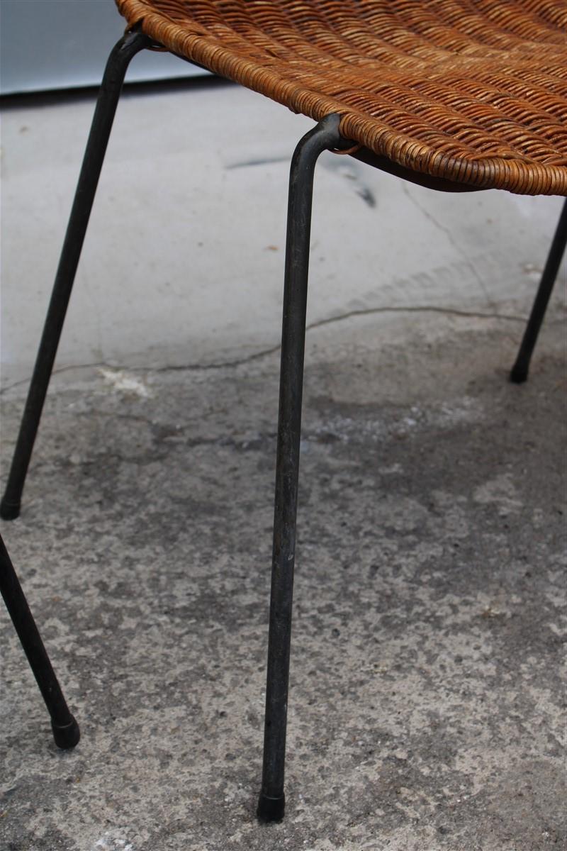 Mid-20th Century Rare Set Chairs Bamboo Italia Mid-Century Design Campo & Graffi 1950s Iron Black For Sale