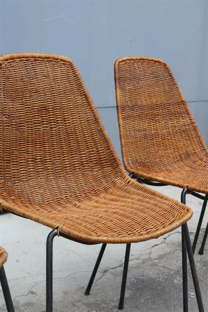 Rare Set Chairs Bamboo Italia Mid-Century Design Campo & Graffi 1950s Iron Black For Sale 2