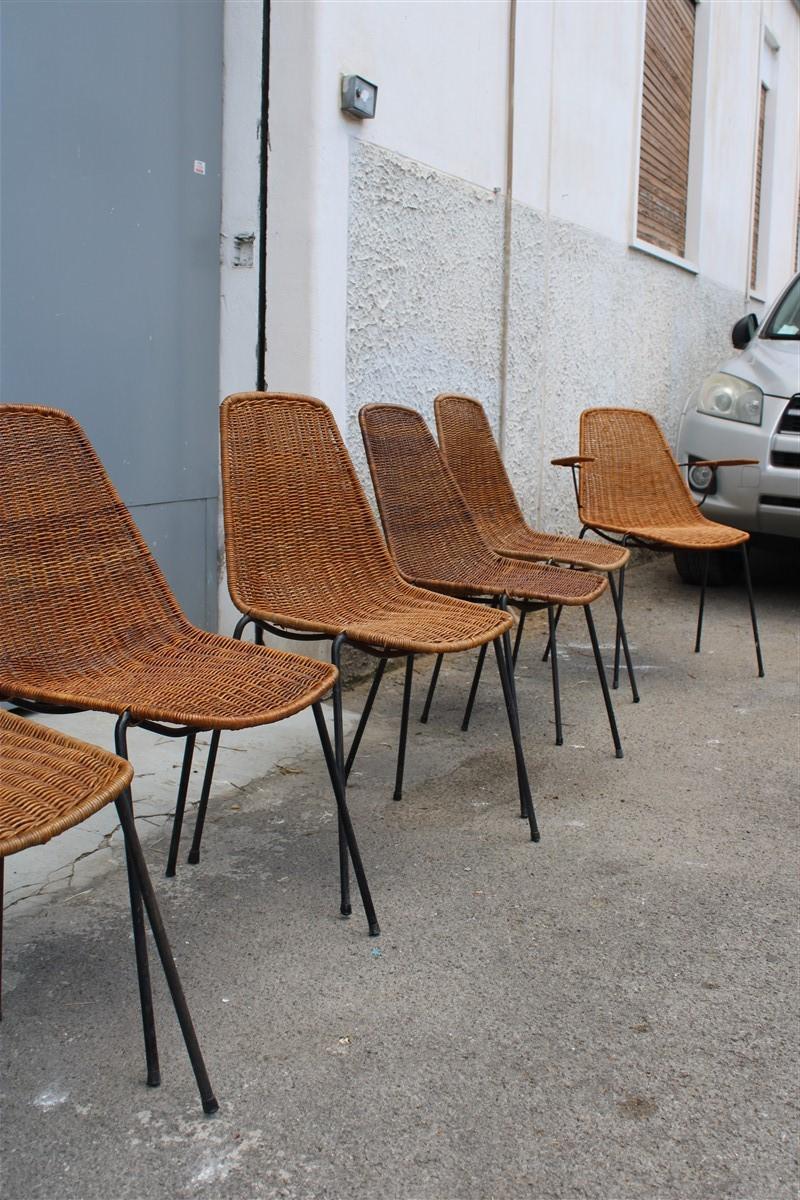 Rare Set Chairs Bamboo Italia Mid-Century Design Campo & Graffi 1950s Iron Black For Sale 3