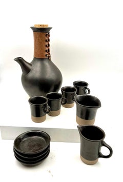 Rare Set Coffee Tea Water Pitcher Plates, Cups & Saucers Signed by Martz Studio