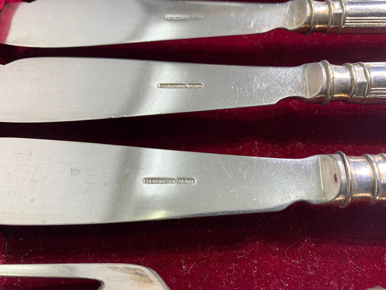 English Rare Set Fish Knives and Forks, Elkington and co Silver circa 1877