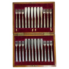 Rare Set Fish Knives and Forks, Elkington and co Silver circa 1877