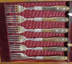 Rare Set Fish Knives and Forks, Figural Carved Handles with Glass Eyes, 1909