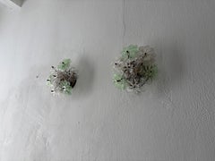 Rare Set Mid-Century Seguso  Green Murano Flowers Blown  Sconces, circa 1950