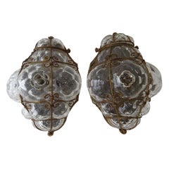 Rare Set Mid-Century Seguso Murano Blown Lantern Sconces, circa 1950