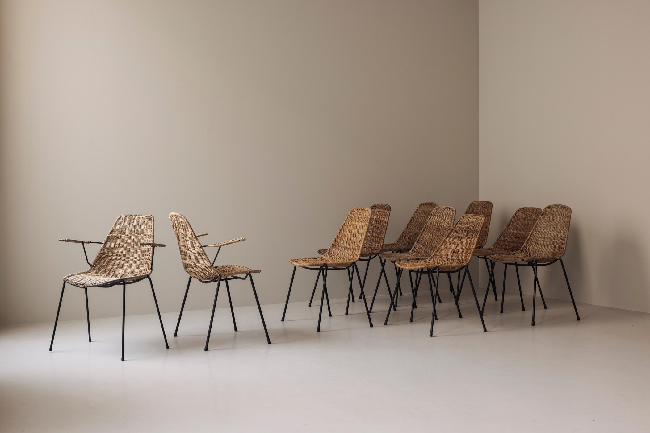 Rare set of 10 dining chairs by Gian Franco Legler, Italy 1950s. For Sale 9