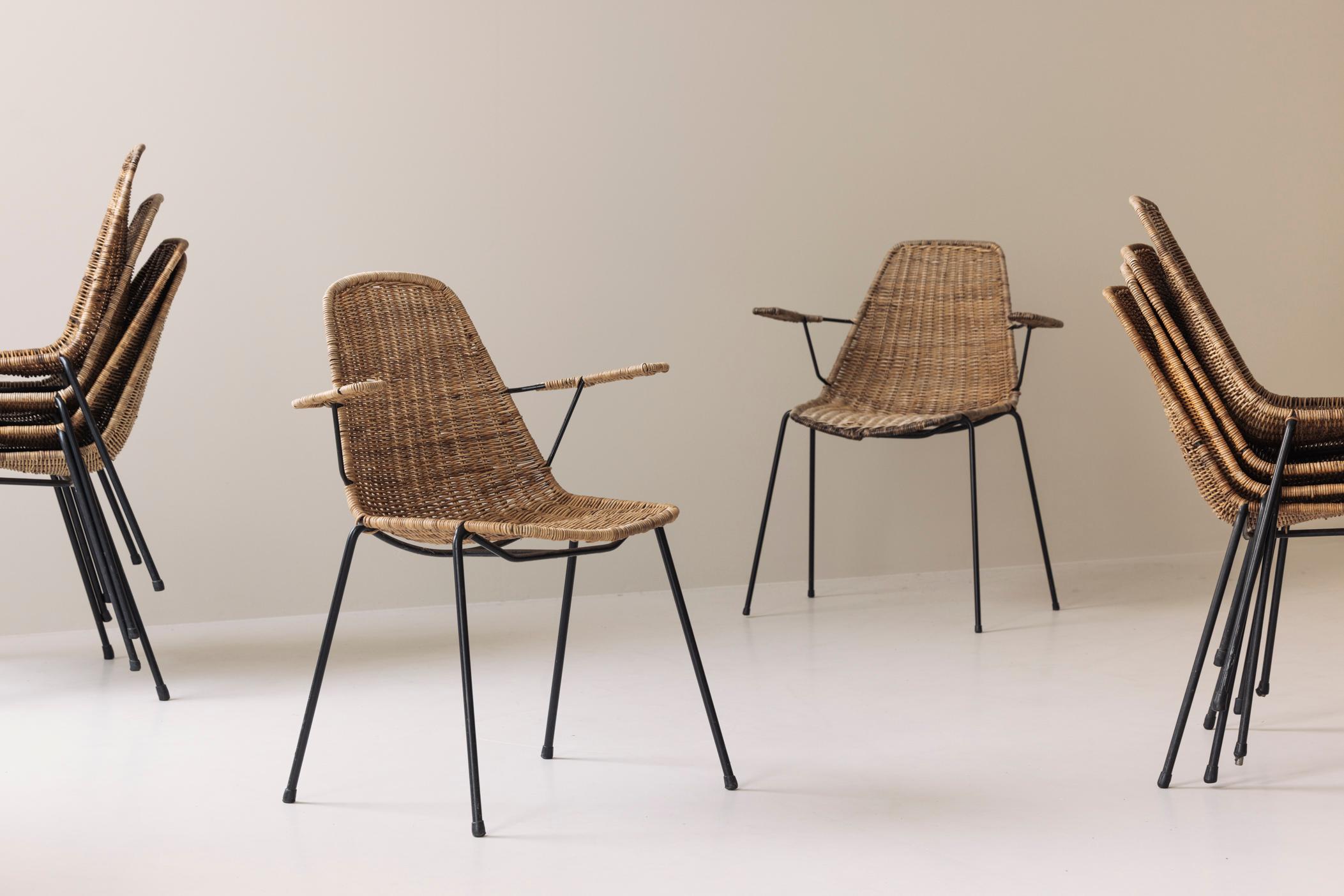 Mid-Century Modern Rare set of 10 dining chairs by Gian Franco Legler, Italy 1950s. For Sale
