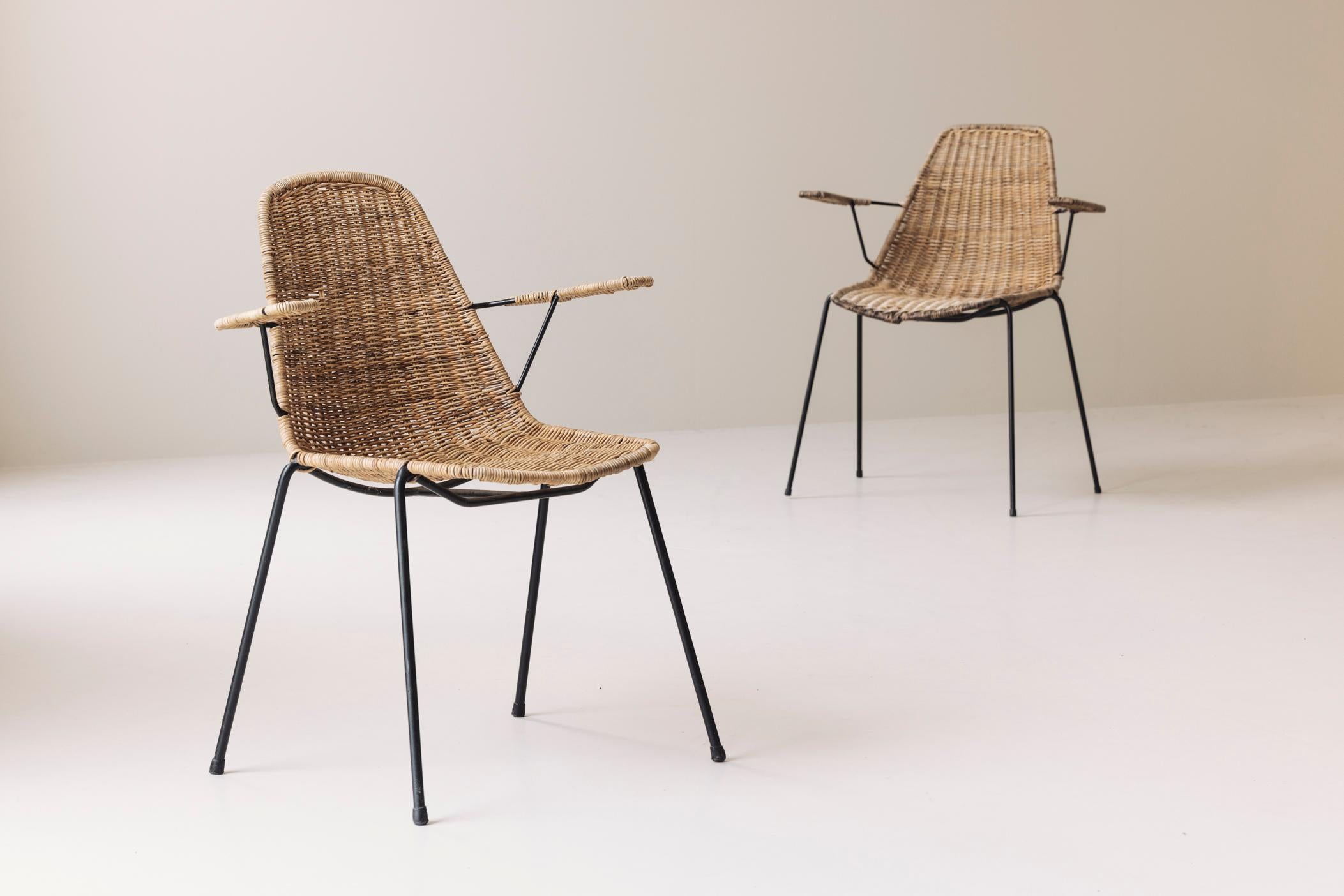 Italian Rare set of 10 dining chairs by Gian Franco Legler, Italy 1950s. For Sale