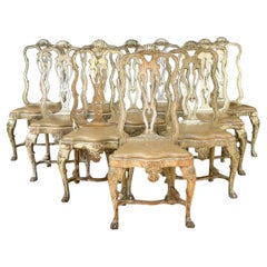 Rare Set of 10 Italian Rococo Dining Chairs with Distressed Patina, c.1800