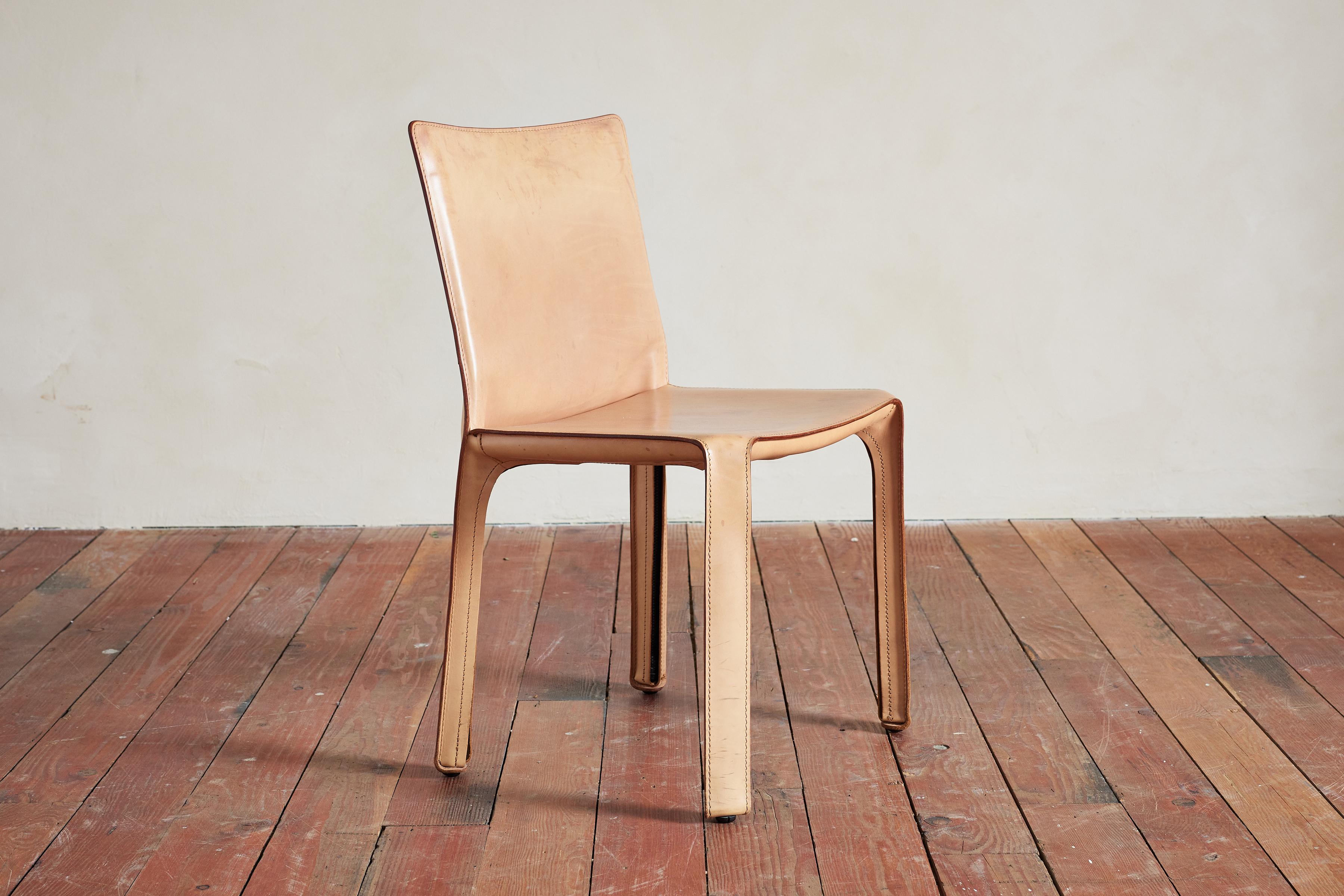 Rare set of matching 10 leather cab chairs by Mario Bellini for Cassina. 

Wonderful patina to pale camel leather 

Priced as a set of 10 