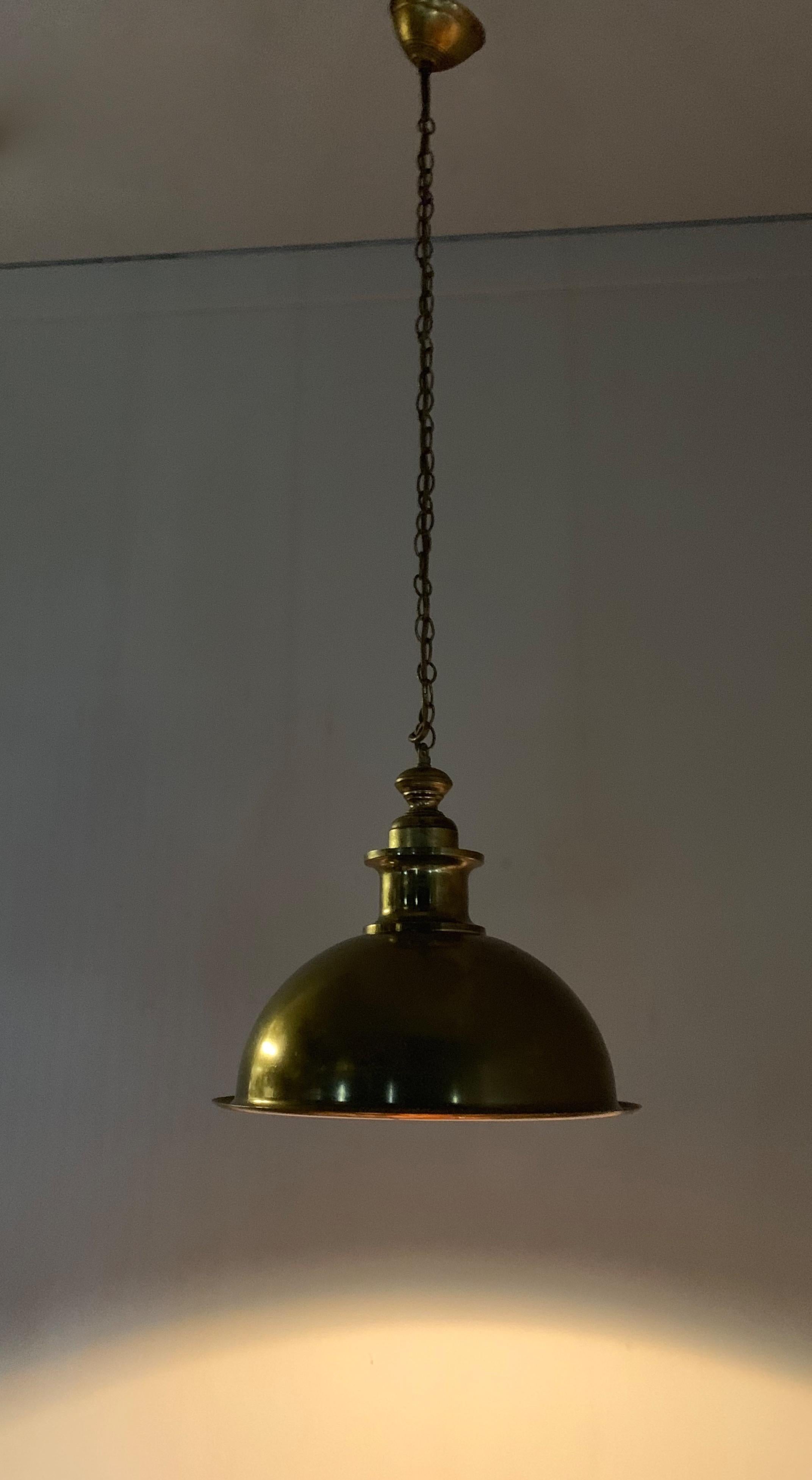 European Rare Set of 10 Mid-Century Modern Brass Kitchen, Bar / Restaurant Pendant Lights For Sale