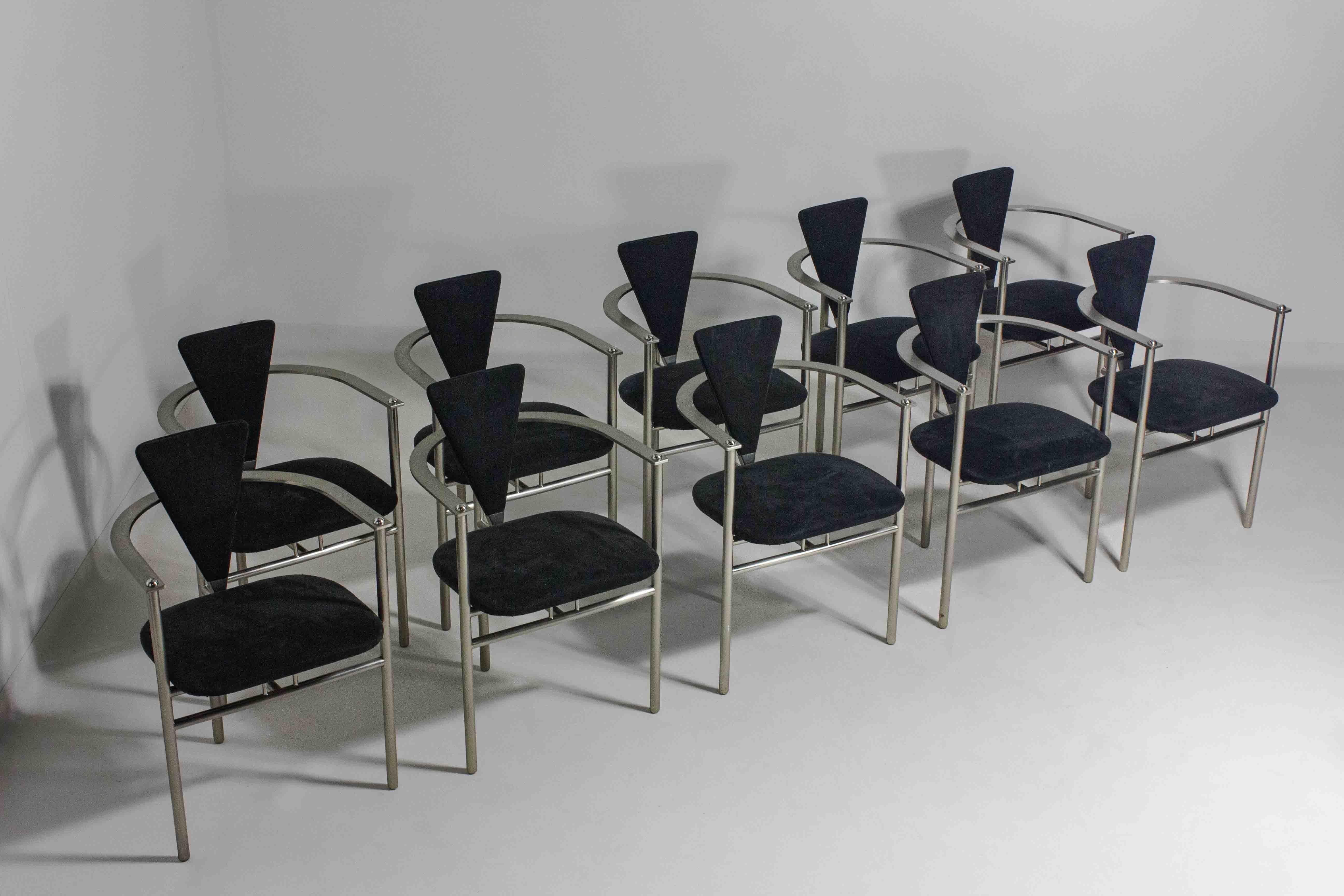 Rare set of 10 postmodern Belgochrom chairs, 1980s For Sale at 1stDibs