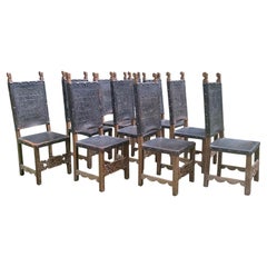 Rare Set of 10 spanish Colonial Revival Dining Chairs - Peru Circa 1930