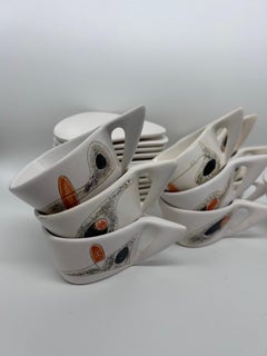 Rare Set of Eleven Ceramic Cups and plates by Peter and Denise Orlando, 1960