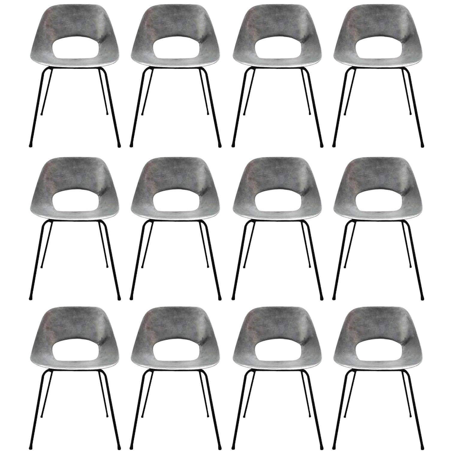 Rare Set of 12 Aluminium Chairs by Pierre Guariche