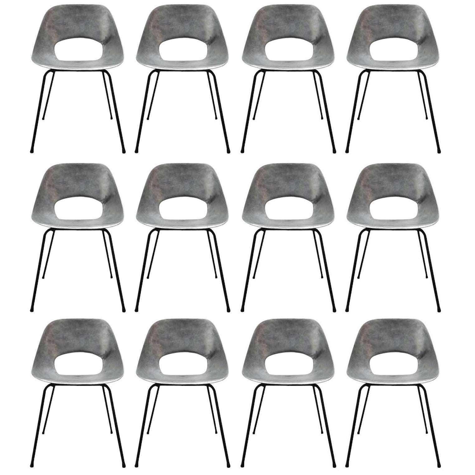 Rare Set of 12 Aluminium Chairs by Pierre Guariche