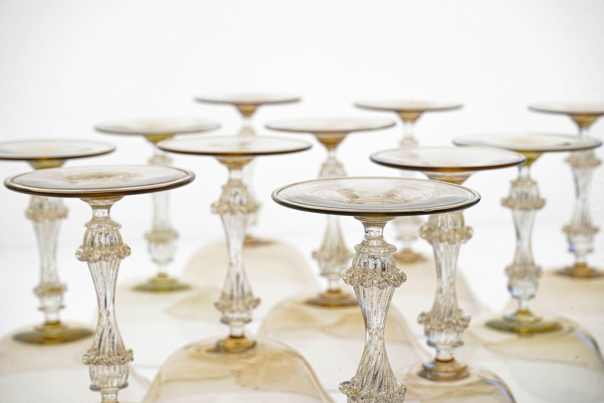 Rare Set of 12 Classic Cenedese Fume and Gold Champagne Glass . Unique For Sale 10