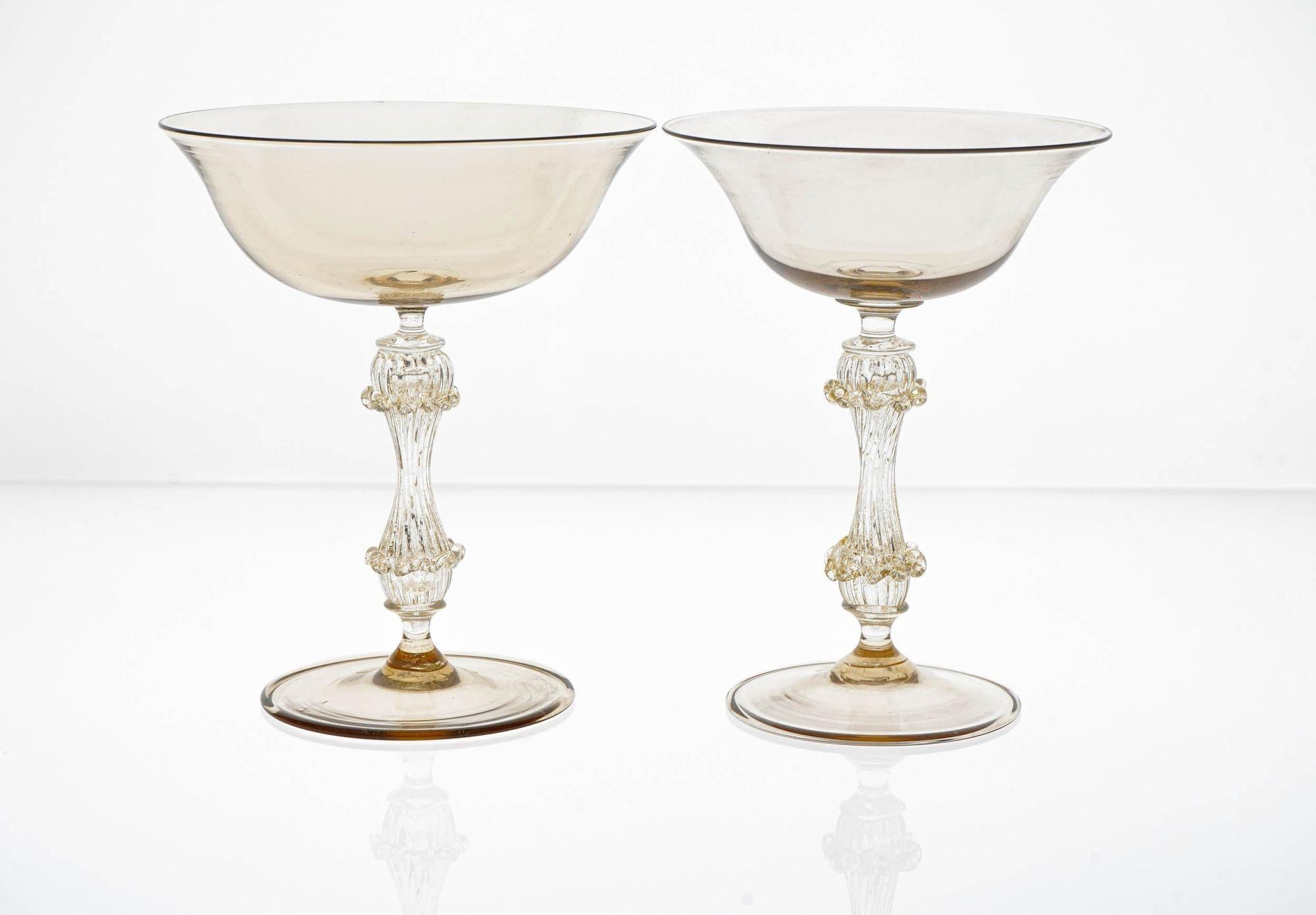 Rare Set of 12 Classic Cenedese Fume and Gold Champagne Glass . Unique For Sale 11