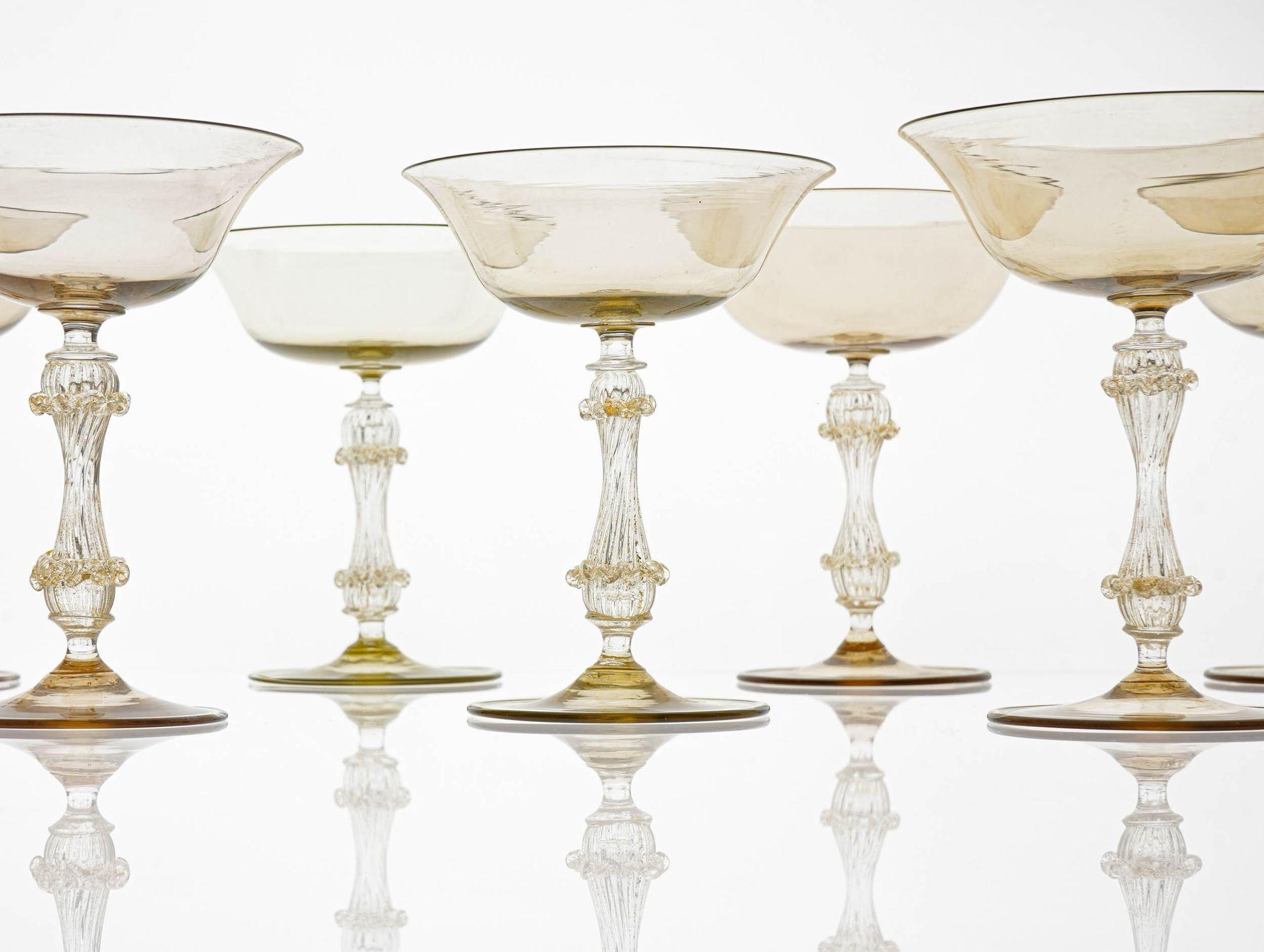 Rare Set of 12 Classic Cenedese Fume and Gold Champagne Glass . Unique For Sale 13
