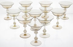 Rare Set of 12 Classic Cenedese Fume and Gold Champagne Glass . Unique
