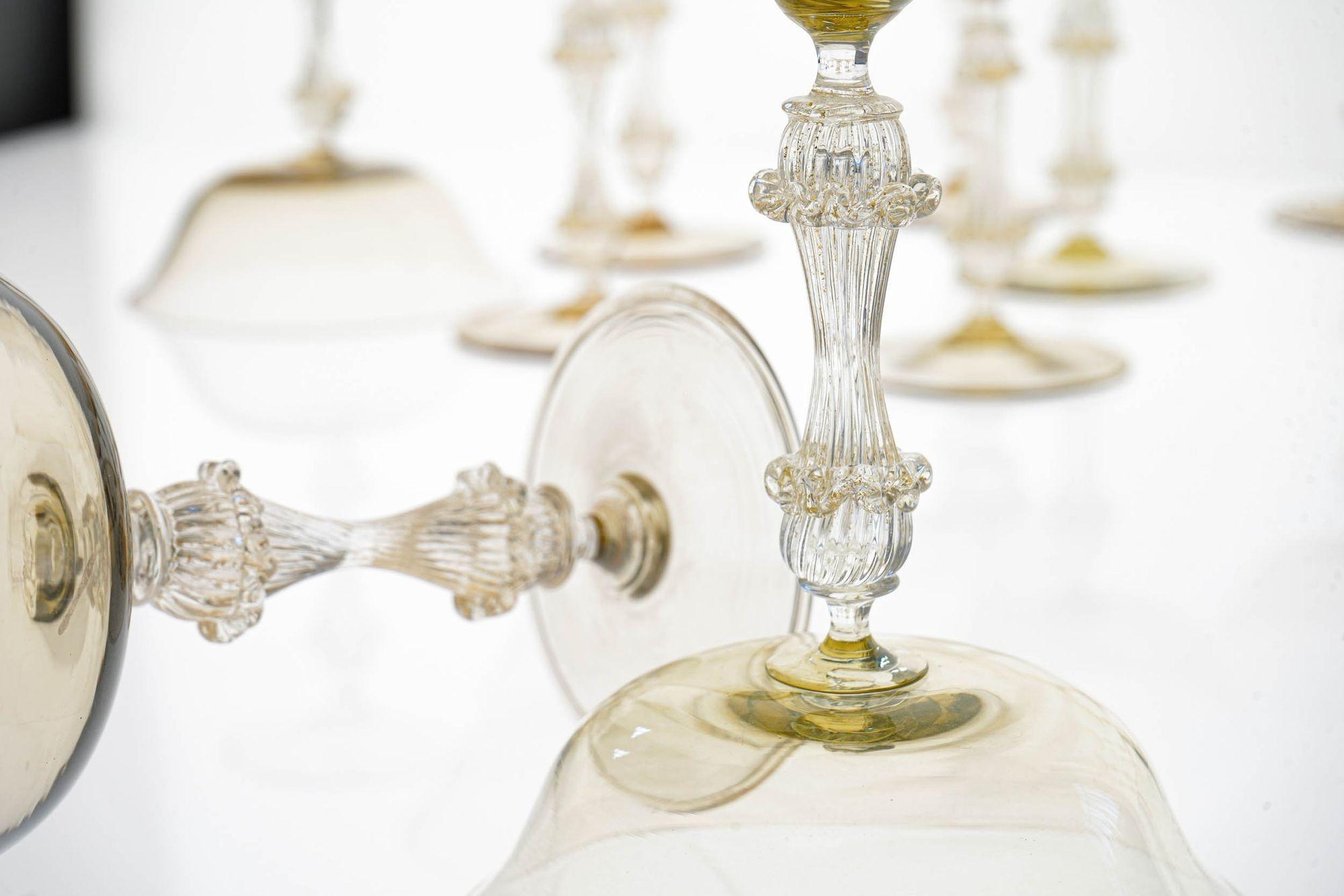 Rare Set of 12 Classic Cenedese Fume and Gold Champagne Glass . Unique For Sale 1