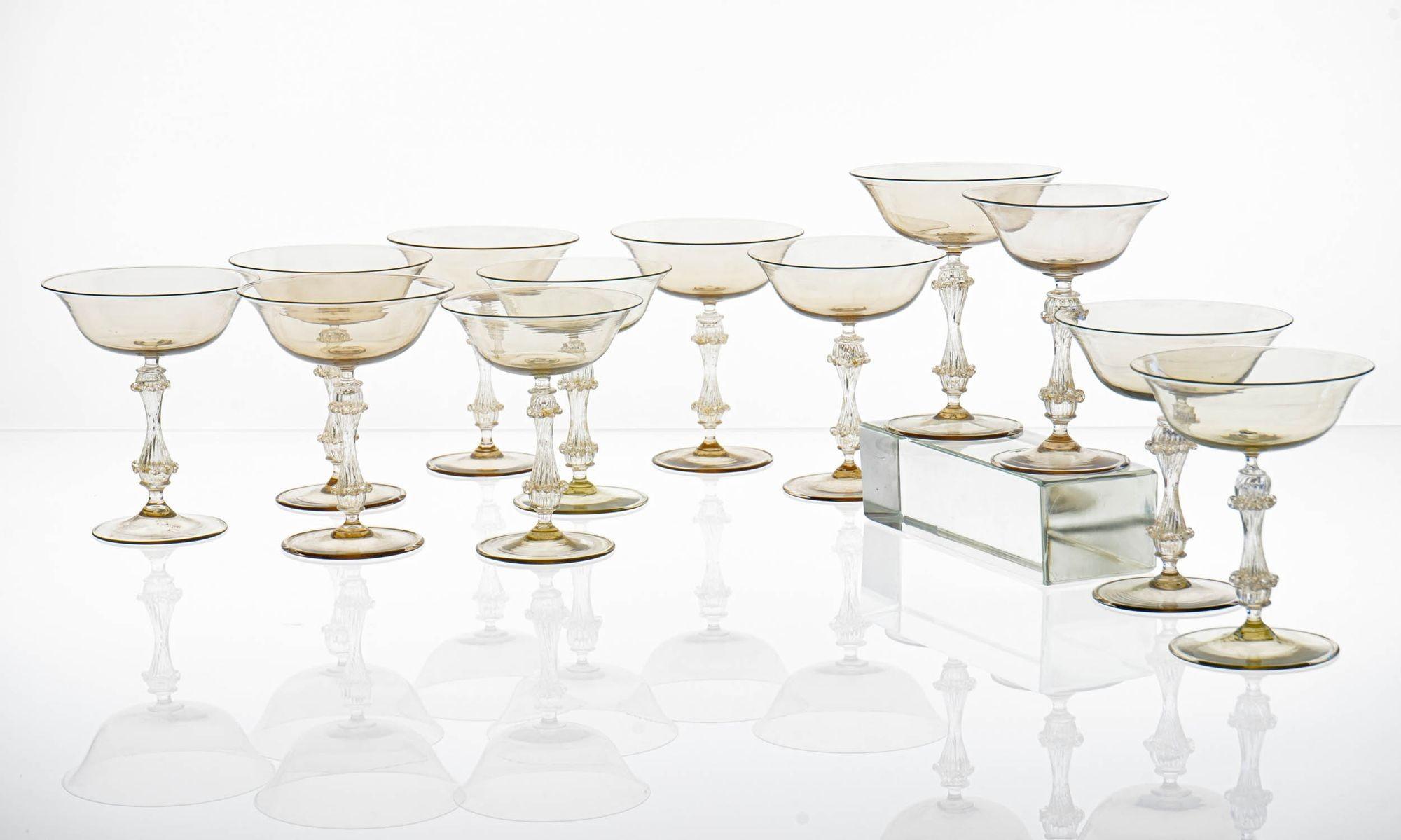 Rare Set of 12 Classic Cenedese Fume and Gold Champagne Glass . Unique For Sale 2