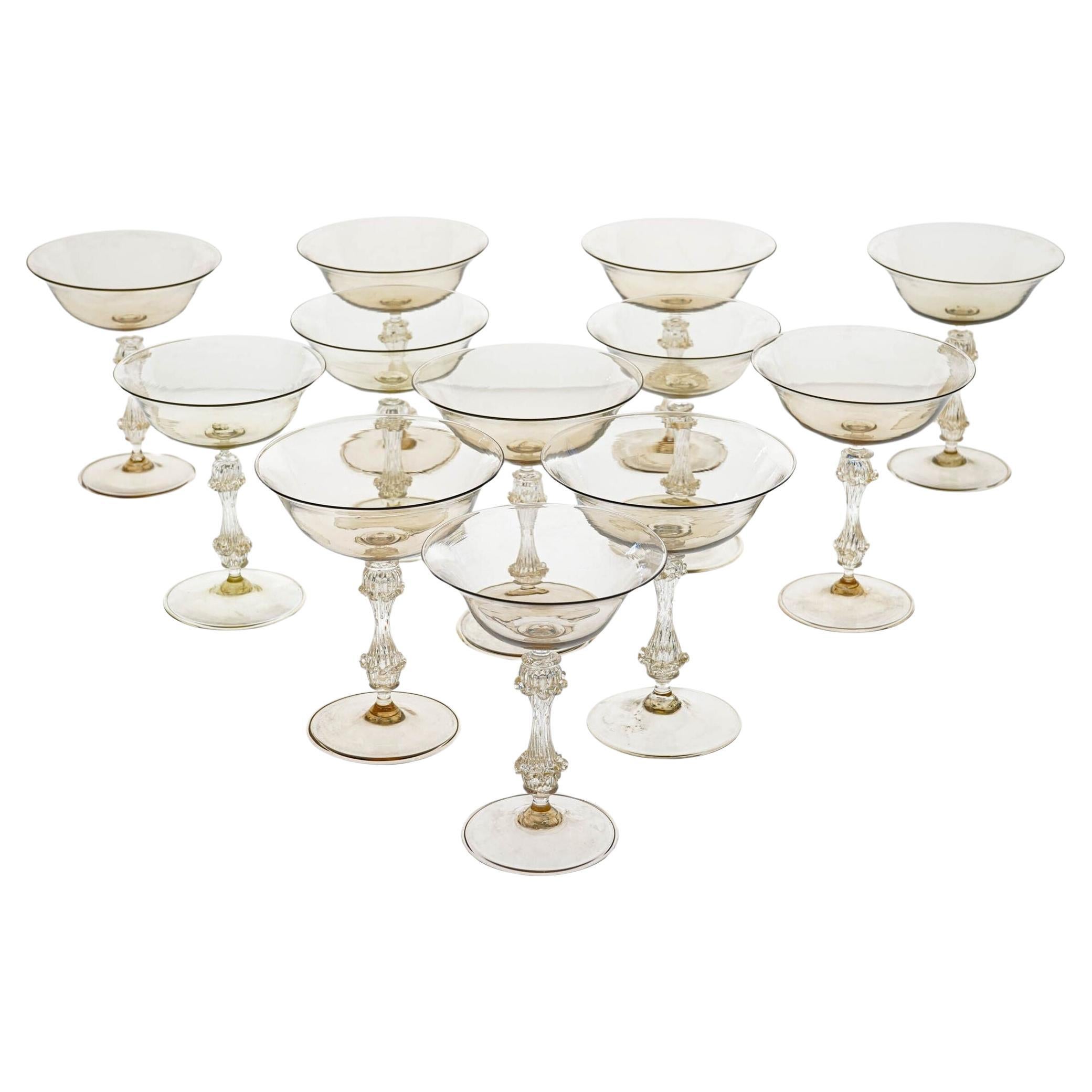 Rare Set of 12 Classic Cenedese Fume and Gold Champagne Glass . Unique For Sale