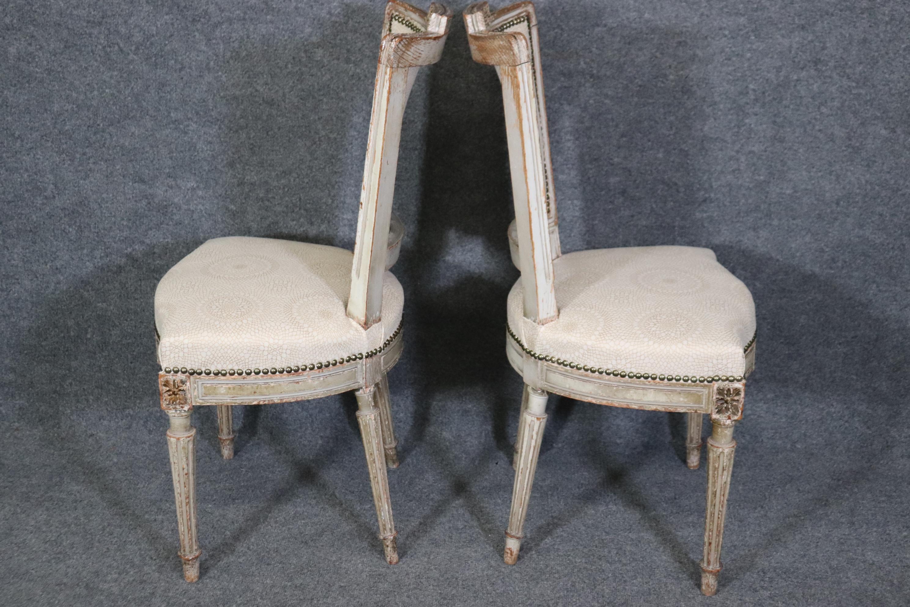 French Rare Set of 12 Distressed Paint Decorated Maison Jansen Dining Chairs Circa 1920
