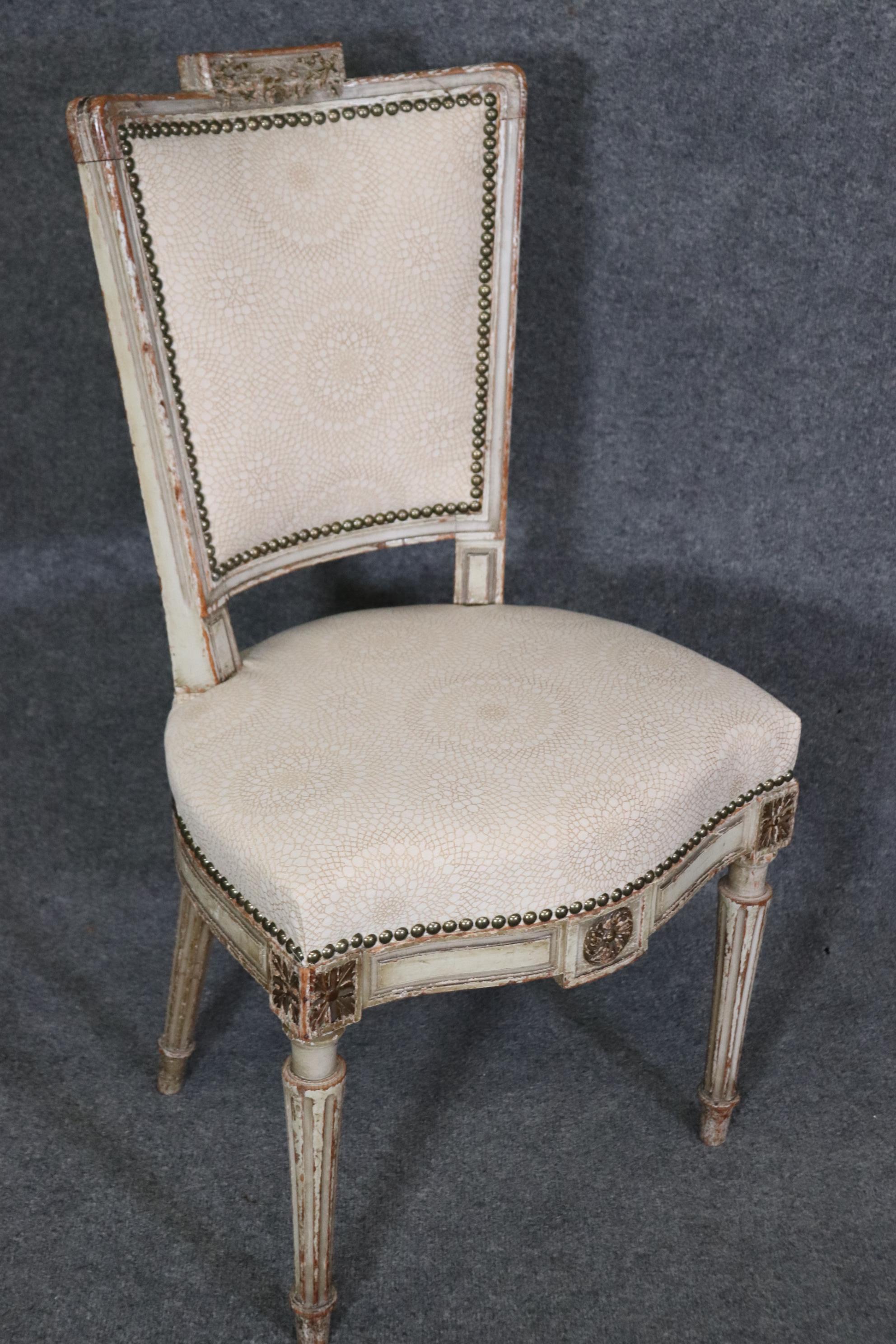 Walnut Rare Set of 12 Distressed Paint Decorated Maison Jansen Dining Chairs Circa 1920 For Sale