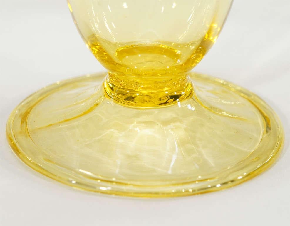 Art Nouveau Rare Set of 12 Durand Hand Blown Optic Rib Tumblers with Applied Green Rims For Sale