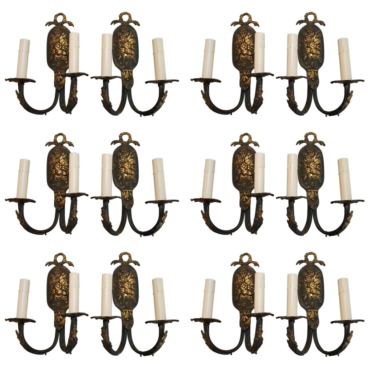 Rare Set of 12 French 1940s Brass Sconces For Sale