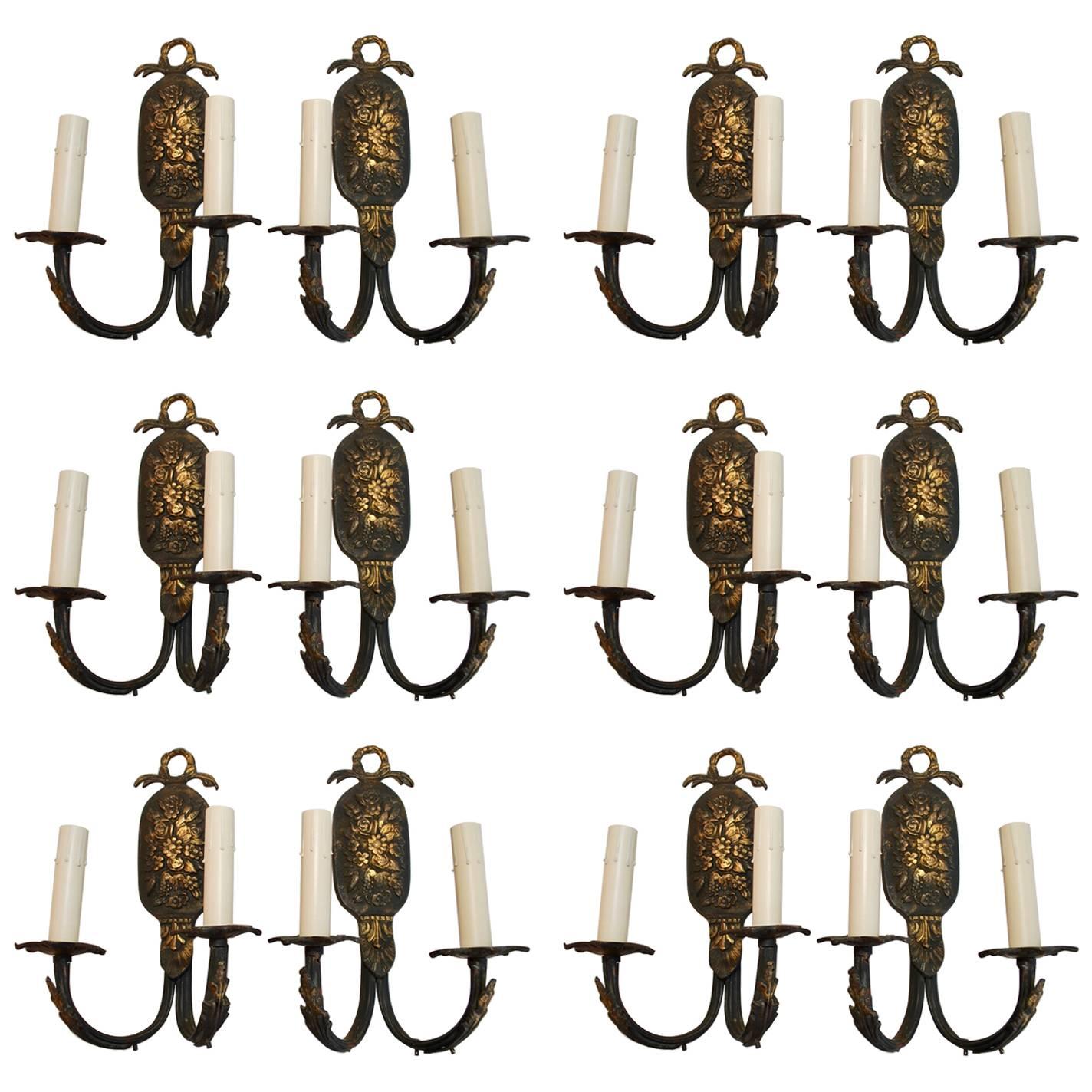 Rare Set of 12 French 1940s Brass Sconces