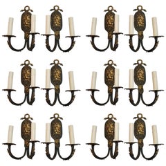Rare Set of 12 French 1940s Brass Sconces