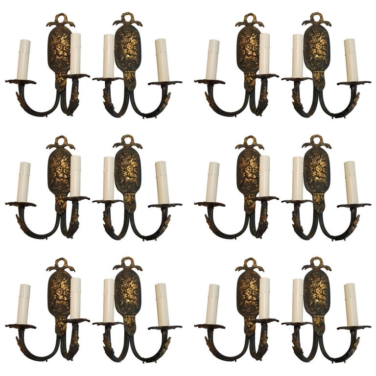 Rare Set of 12 French 1940s Brass Sconces For Sale