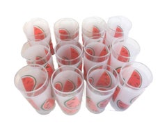 Rare Set of 12, Libbey Glass, Frosted Tom Collins Glasses with Watermelon Slices