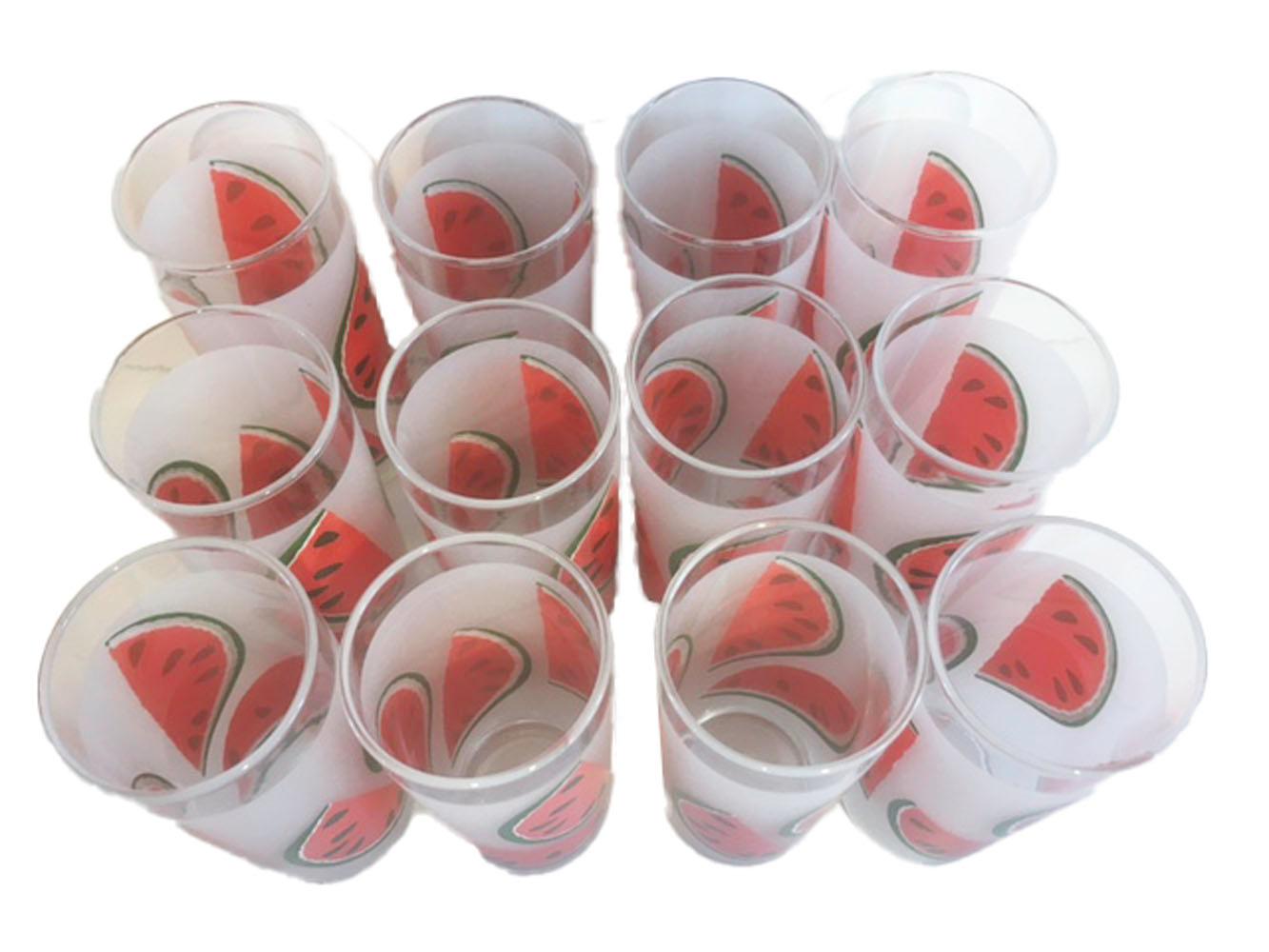 Américain Rare ensemble de 12 verres Libbey Tom Collins en verre dépoli avec tranches de pastèque en vente