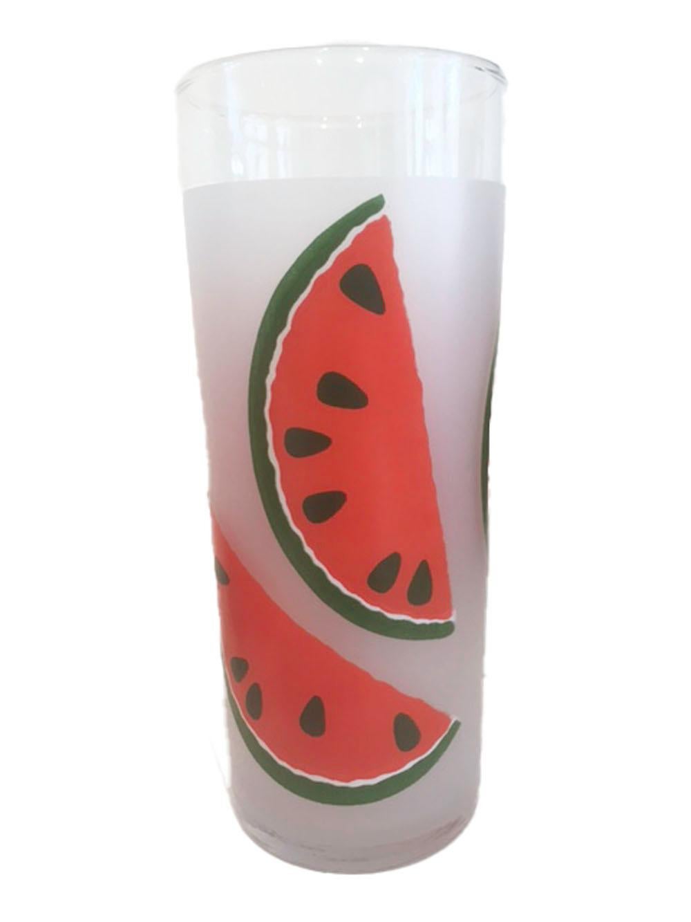 Rare ensemble de 12 verres Libbey Tom Collins en verre dépoli avec tranches de pastèque Bon état - En vente à Nantucket, MA